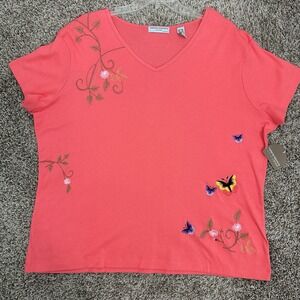 Valerie Stevens Casual Tee Short‎ Sleeve T-Shirt Top Embroidered Sz 2X Cotton